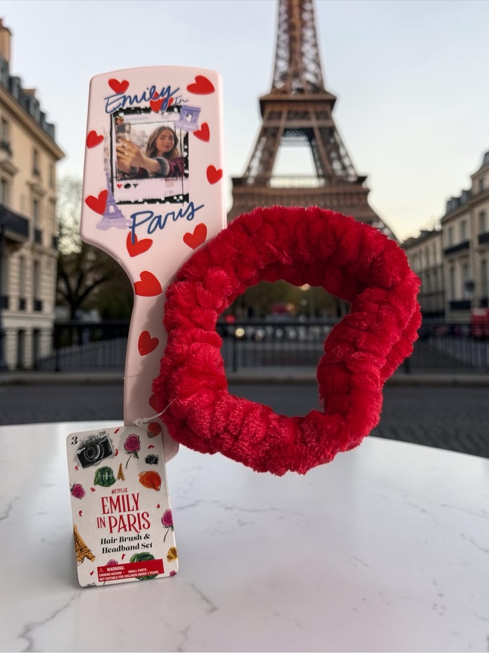 Emily in Paris Red Plush Headband & Brush